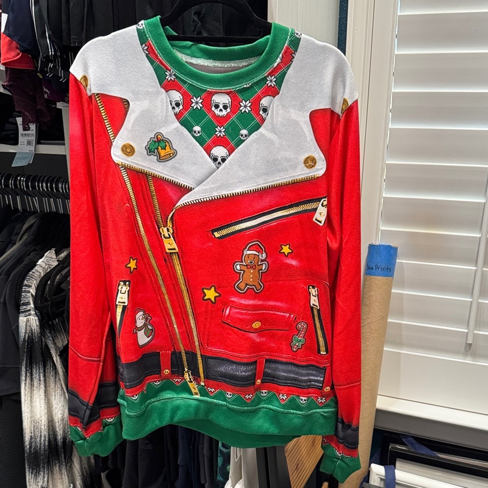 Ugly Sweater Style Festive Red and Green Christmas Sweater (L)